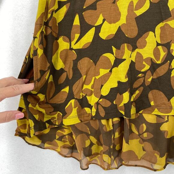 LOGO by Lori Goldstein Tunic Blouse Womens Size S Yellow Brown Ruffle Hem - Picture 6 of 11